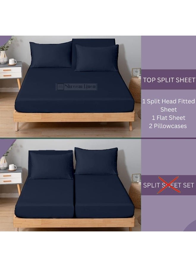 Half Split Sheets Sets for Adjustable Beds -Sheets for Half Split Mattress -Top Split Head Sheets Set -Split Head Flex Top Sheet Sets Only34 Split from Top Navy Blue Solid (King-34 Split)  - Image 4