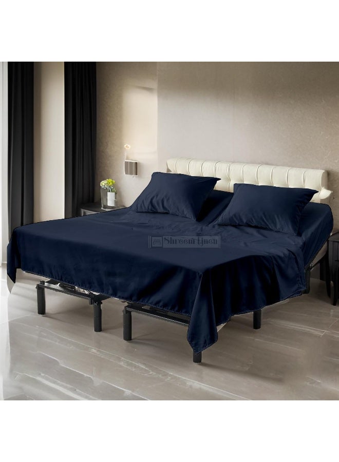 Half Split Sheets Sets for Adjustable Beds -Sheets for Half Split Mattress -Top Split Head Sheets Set -Split Head Flex Top Sheet Sets Only34 Split from Top Navy Blue Solid (King-34 Split)  - Image 3