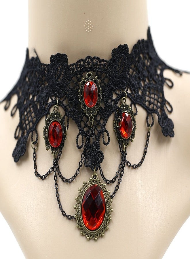 ETERNITY J. Vintage Princess Lolita Lace Victorian Necklace Edwardian Vampire Gothic Choker Pendant (Red) - Image 3