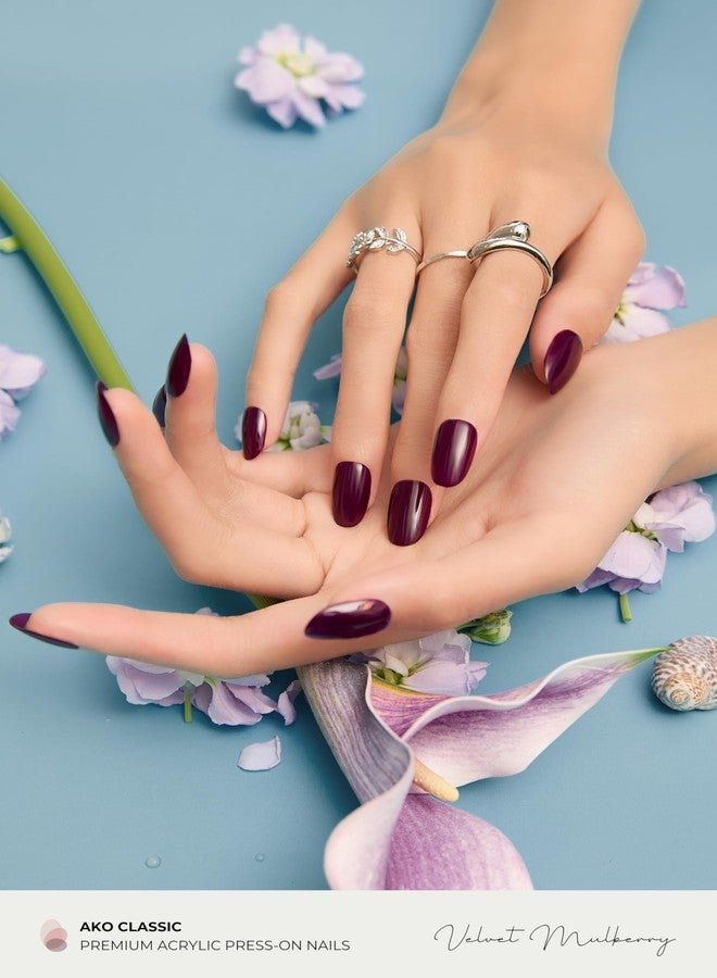 AKO أظافر قصيرة قابلة للتثبيت من أكو، بنفسجي توت، 30 أظفر زائف قابل لإعادة الاستخدام، مجموعة أكريليك بجودة صالون مع لاصقات، وسادة تحضير و30 أظفر ملصق - Image 3