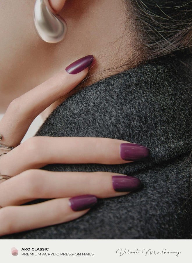 AKO أظافر قصيرة قابلة للتثبيت من أكو، بنفسجي توت، 30 أظفر زائف قابل لإعادة الاستخدام، مجموعة أكريليك بجودة صالون مع لاصقات، وسادة تحضير و30 أظفر ملصق - Image 4