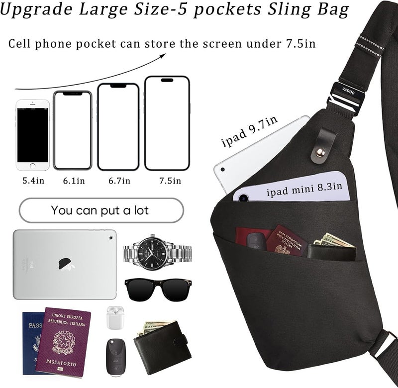 VADOO Sling Bag - Anti-theft Crossbody Shoulder Bag for Men and Women - Image 3