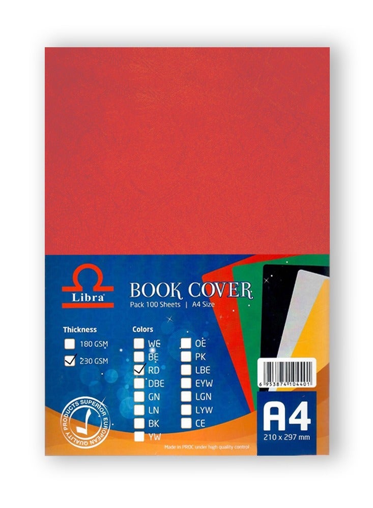 Libra Book cover Embossed Leather Board A4 230gsm Red 100 Sheets - Image 1