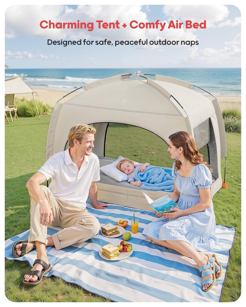 QPAU Inflatable Toddler Travel Bed with Tent â€“ Lightweight Blow Up Kids Air Mattress with Hand Pump â€“ Indoor & Outdoor Portable Sleeping Solution for Camping, Travel, Home, Grandmaâ€™s â€“ Ages 3+ - Image 2