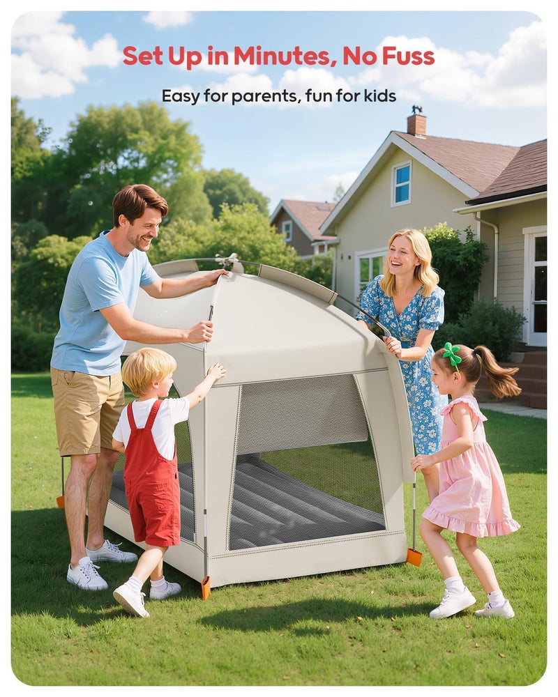 QPAU Inflatable Toddler Travel Bed with Tent â€“ Lightweight Blow Up Kids Air Mattress with Hand Pump â€“ Indoor & Outdoor Portable Sleeping Solution for Camping, Travel, Home, Grandmaâ€™s â€“ Ages 3+ - Image 4