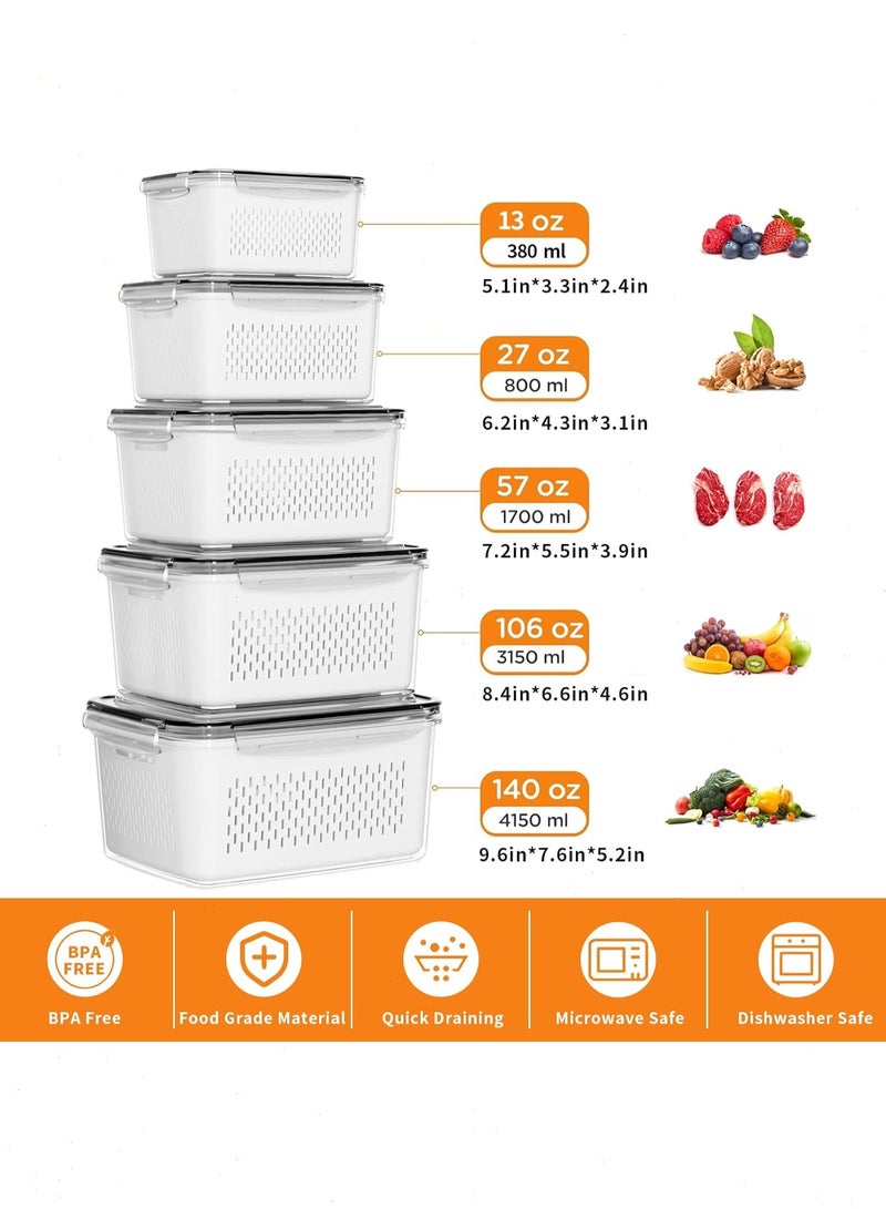 Topyich 5-Piece Airtight Food Storage Containers with Removable Colanders, BPA Free Fridge Organizers, Leakproof Produce Keepers for Fruit, Vegetable & Meat - Image 3