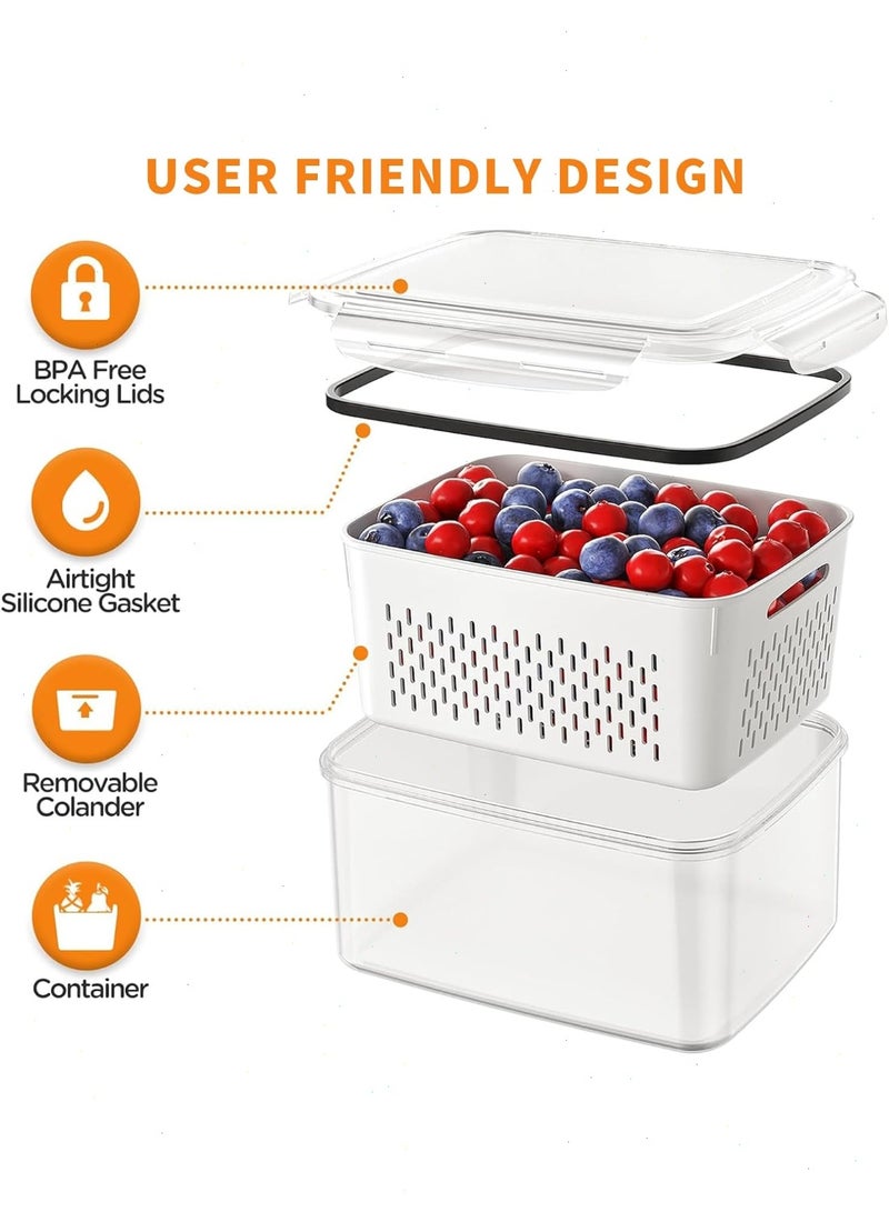 Topyich 5-Piece Airtight Food Storage Containers with Removable Colanders, BPA Free Fridge Organizers, Leakproof Produce Keepers for Fruit, Vegetable & Meat - Image 5