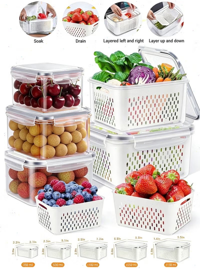 Topyich 5-Piece Airtight Food Storage Containers with Removable Colanders, BPA Free Fridge Organizers, Leakproof Produce Keepers for Fruit, Vegetable & Meat - Image 1