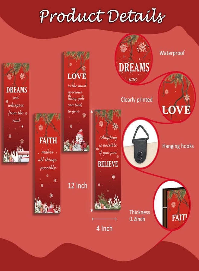 DONFENTHY 4 Pcs Christmas Bathroom Decor Christmas Pictures Wall Decor Rustic Farmhouse Xmas Wood Sign With Faith Love Dream Believe Winter Art Home Bedroom Women Office Decoration(Red, 12x4Inch) - Image 4