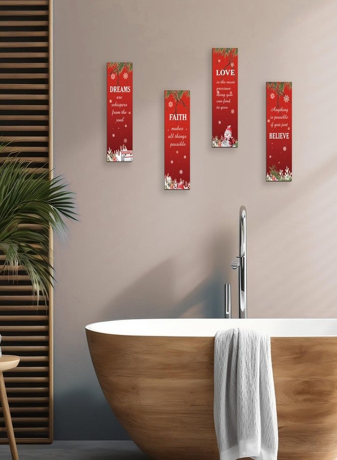 DONFENTHY 4 Pcs Christmas Bathroom Decor Christmas Pictures Wall Decor Rustic Farmhouse Xmas Wood Sign With Faith Love Dream Believe Winter Art Home Bedroom Women Office Decoration(Red, 12x4Inch) - Image 2