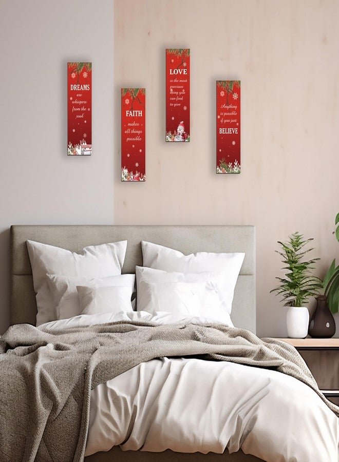 DONFENTHY 4 Pcs Christmas Bathroom Decor Christmas Pictures Wall Decor Rustic Farmhouse Xmas Wood Sign With Faith Love Dream Believe Winter Art Home Bedroom Women Office Decoration(Red, 12x4Inch) - Image 5