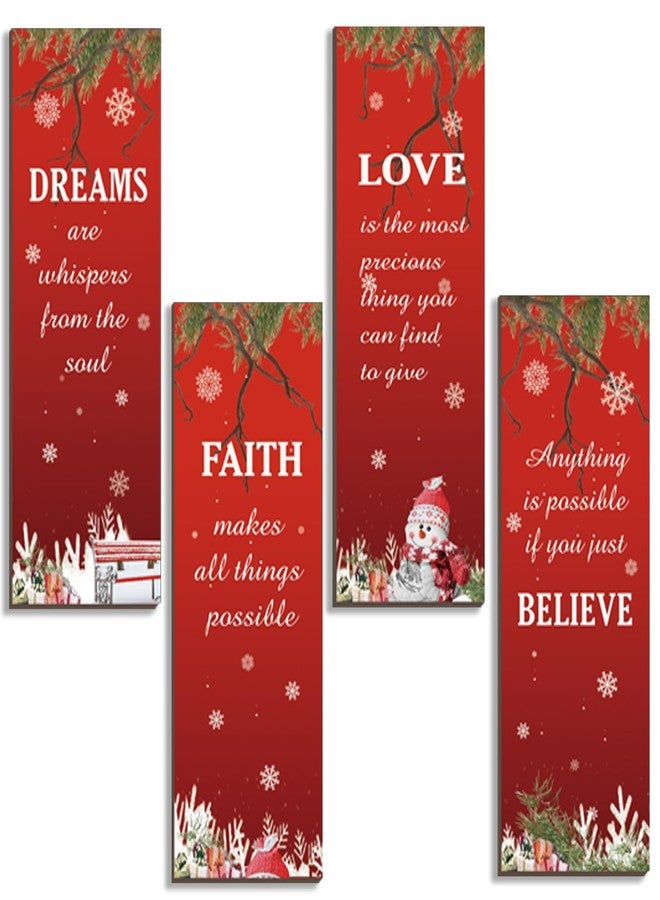 DONFENTHY 4 Pcs Christmas Bathroom Decor Christmas Pictures Wall Decor Rustic Farmhouse Xmas Wood Sign With Faith Love Dream Believe Winter Art Home Bedroom Women Office Decoration(Red, 12x4Inch) - Image 1