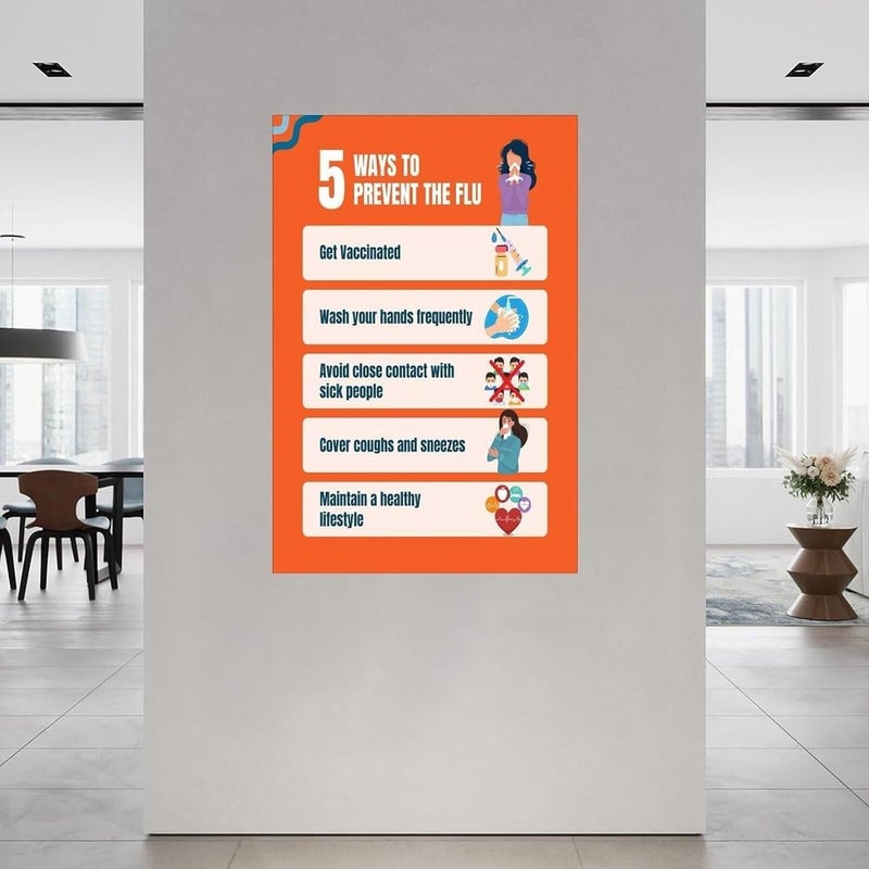 Cold Flu Health Information Poster Set Seasonal Wellness Guide Chart Modern Wall Decor for School Nurse Office Living Room(Framed,08x12inch(20x30cm)) - Image 2
