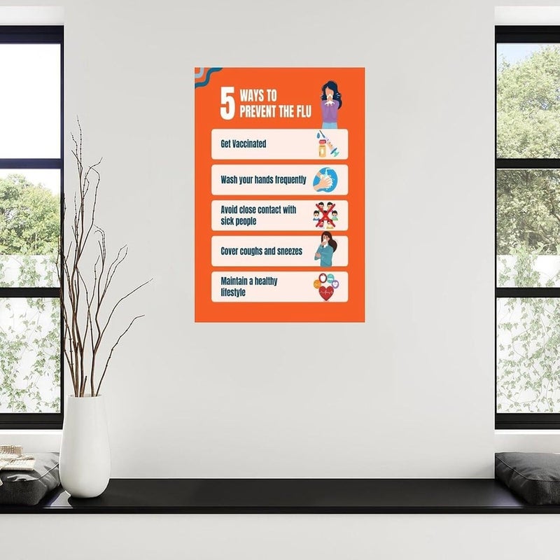 Cold Flu Health Information Poster Set Seasonal Wellness Guide Chart Modern Wall Decor for School Nurse Office Living Room(Framed,08x12inch(20x30cm)) - Image 3