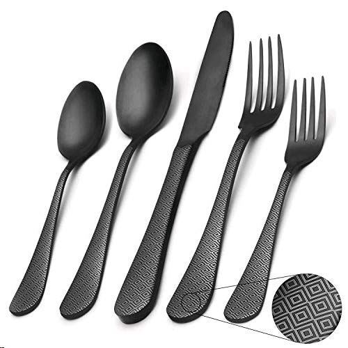 Matte Black Silverware SetSHARECOOK Satin Finish 40Piece Stainless Steel Flatware SetKitchen Utensil Set Service for 8Tableware Cutlery Set for Home and Restaurant Dishwasher Safe