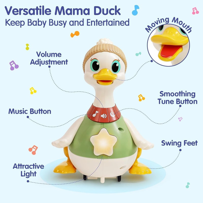 HOLA Waddling Duck Family - Interactive Tummy Time Toy with Talking Mama Duck, Music Button, Adjustable Volume, Sensory Stimulation, and Magnetic Baby Ducks for Motor Skills, Crawling & Play 6M+ - Image 5