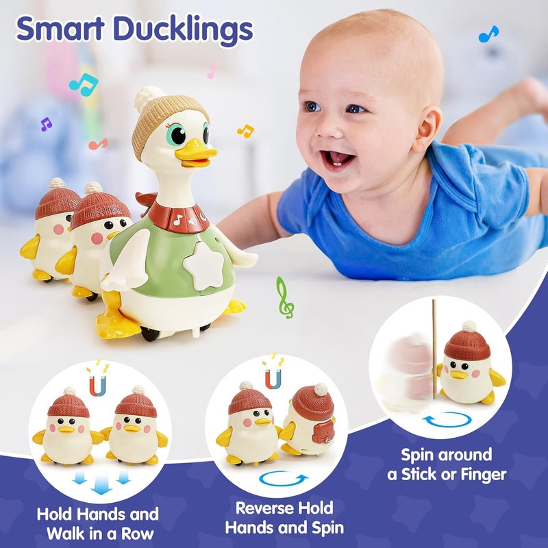 HOLA Waddling Duck Family - Interactive Tummy Time Toy with Talking Mama Duck, Music Button, Adjustable Volume, Sensory Stimulation, and Magnetic Baby Ducks for Motor Skills, Crawling & Play 6M+ - Image 4