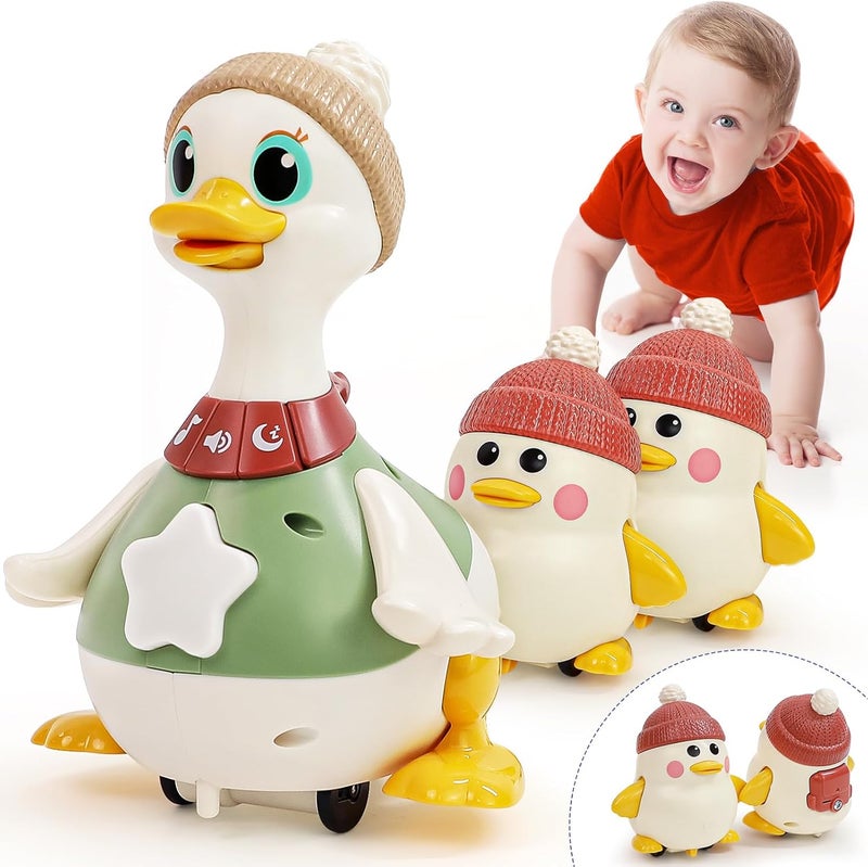 HOLA Waddling Duck Family - Interactive Tummy Time Toy with Talking Mama Duck, Music Button, Adjustable Volume, Sensory Stimulation, and Magnetic Baby Ducks for Motor Skills, Crawling & Play 6M+ - Image 1