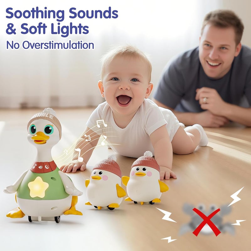 HOLA Waddling Duck Family - Interactive Tummy Time Toy with Talking Mama Duck, Music Button, Adjustable Volume, Sensory Stimulation, and Magnetic Baby Ducks for Motor Skills, Crawling & Play 6M+ - Image 3