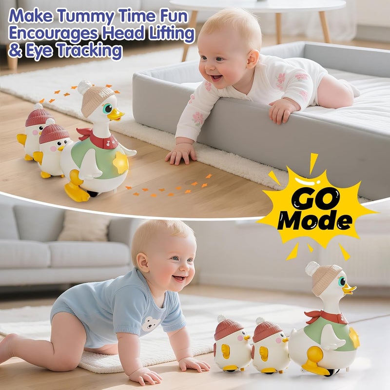HOLA Waddling Duck Family - Interactive Tummy Time Toy with Talking Mama Duck, Music Button, Adjustable Volume, Sensory Stimulation, and Magnetic Baby Ducks for Motor Skills, Crawling & Play 6M+ - Image 2