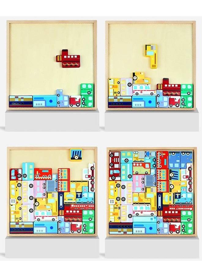 لعبة ألغاز خشبية من مونتيسوري للأطفال، لعبة ألغاز لإثارة العقل تانجرام، لعبة مكعبات روسية، هدية تعليمية للأطفال (حركة المرور) - Image 5