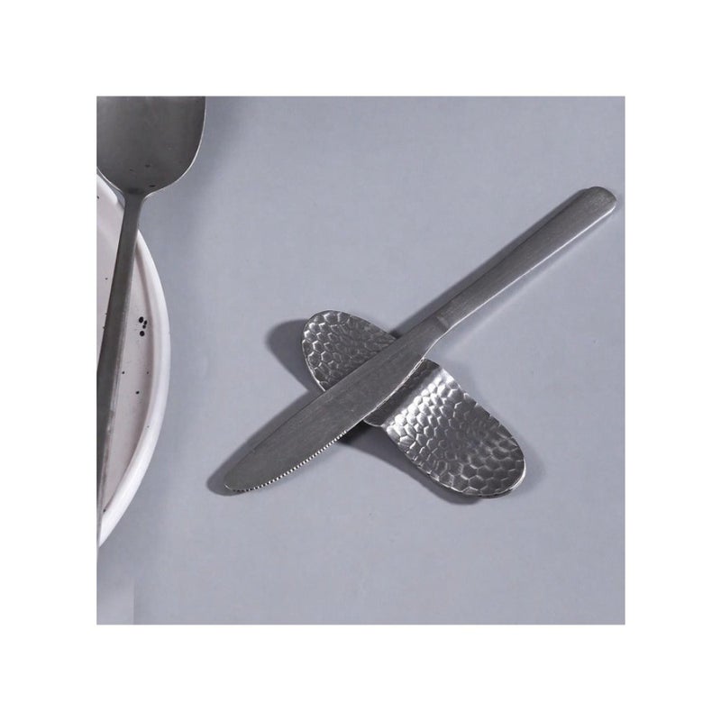 Stainless Steel Cutlery Rest, Hammered Texture Spoon and Chopstick Holder, Single Tableware Stand for Home Kitchen and Restaurant Dining Silver, 9 x 3 cm - Image 3