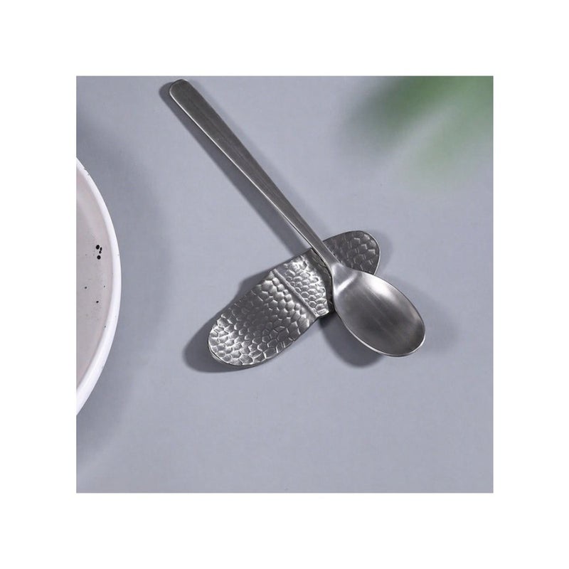 Stainless Steel Cutlery Rest, Hammered Texture Spoon and Chopstick Holder, Single Tableware Stand for Home Kitchen and Restaurant Dining Silver, 9 x 3 cm - Image 4
