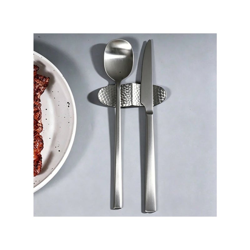Stainless Steel Cutlery Rest, Hammered Texture Spoon and Chopstick Holder, Single Tableware Stand for Home Kitchen and Restaurant Dining Silver, 9 x 3 cm - Image 5