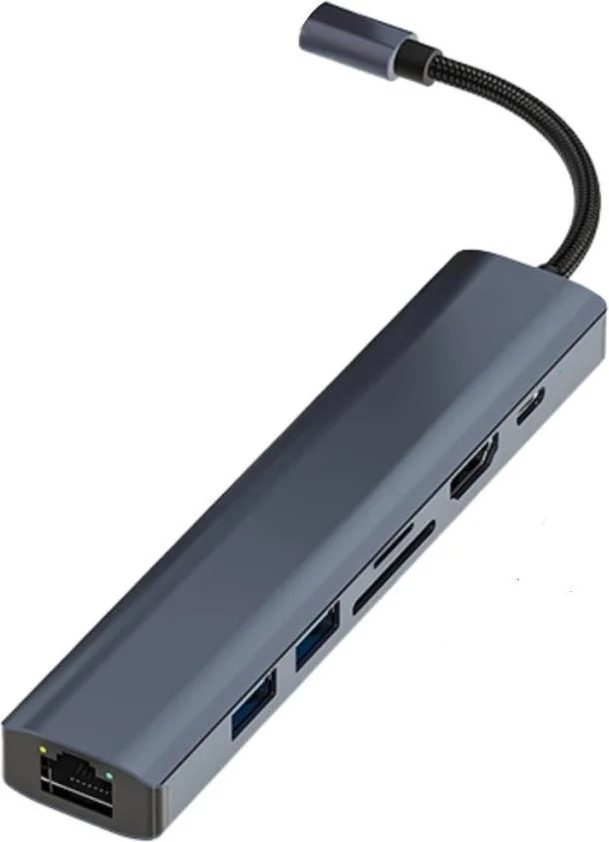 بولهاموبيل Polham 100W 7in1 Type C To 2x Usb, 1x 4K HDMI, 1x TF-SD Card, 1x RJ45 Port, 1x Pd Type C Coupler Hub