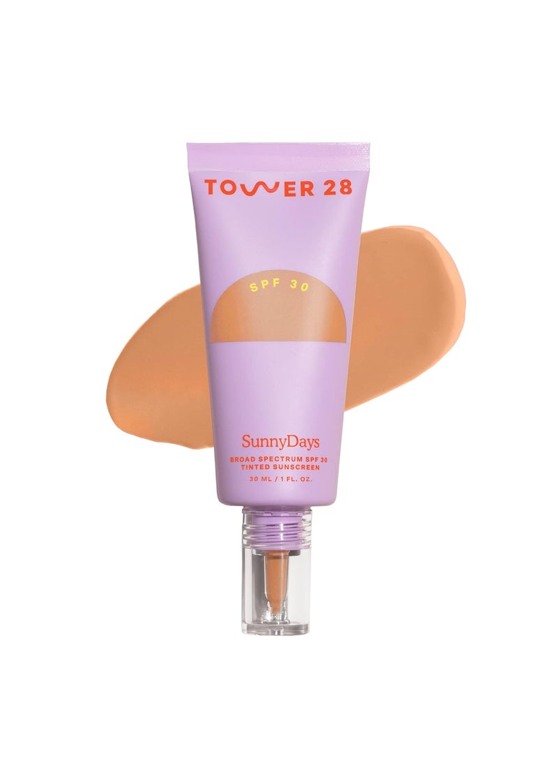TOWER 28 Tower 28 Beauty SunnyDays SPF 30 Tinted Mineral Sunscreen For Sensitive Skin - 2-in-1 Facial Broad Spectrum UVA/UVB Protection + Foundation - Shade 25 OCEAN PARK - Medium with Warm Undertones, 1 Fl Oz 