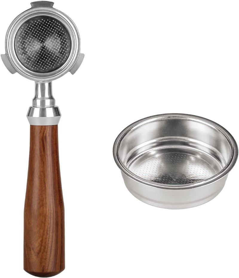 Zerodis 51mm Bottomless Portafilter for EC680 EC685, Tool with Rosewood Handle & 2 Cup Basket for Better Crema and Extraction Control (EC680 2 Filter Basket Included)