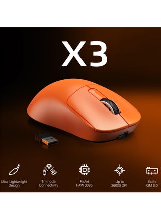 ماوس ألعاب لاسلكي خفيف الوزن X3 مع وضع ثلاثي 2.4G/USB-C سلكي/بلوتوث، حتى 26 ألف نقطة في البوصة، مستشعر بصري PAW3395، 5 أزرار قابلة للبرمجة للكمبيوتر الشخصي/الكمبيوتر المحمول/Win/Mac - view 2
