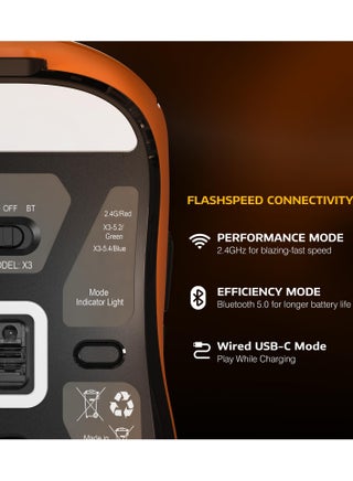 ماوس ألعاب لاسلكي خفيف الوزن X3 مع وضع ثلاثي 2.4G/USB-C سلكي/بلوتوث، حتى 26 ألف نقطة في البوصة، مستشعر بصري PAW3395، 5 أزرار قابلة للبرمجة للكمبيوتر الشخصي/الكمبيوتر المحمول/Win/Mac - view 4