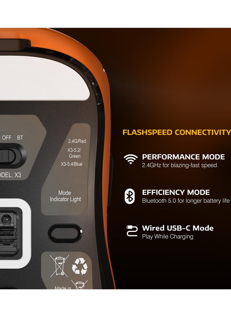 Attack Shark - X3 Lightweight Wireless Gaming Mouse with Tri-Mode 2.4G/USB-C Wired/Bluetooth,Up to 26K DPI, PAW3395 Optical Sensor,5 programmable Buttons for PC/Laptop/Win/Mac - Image 1