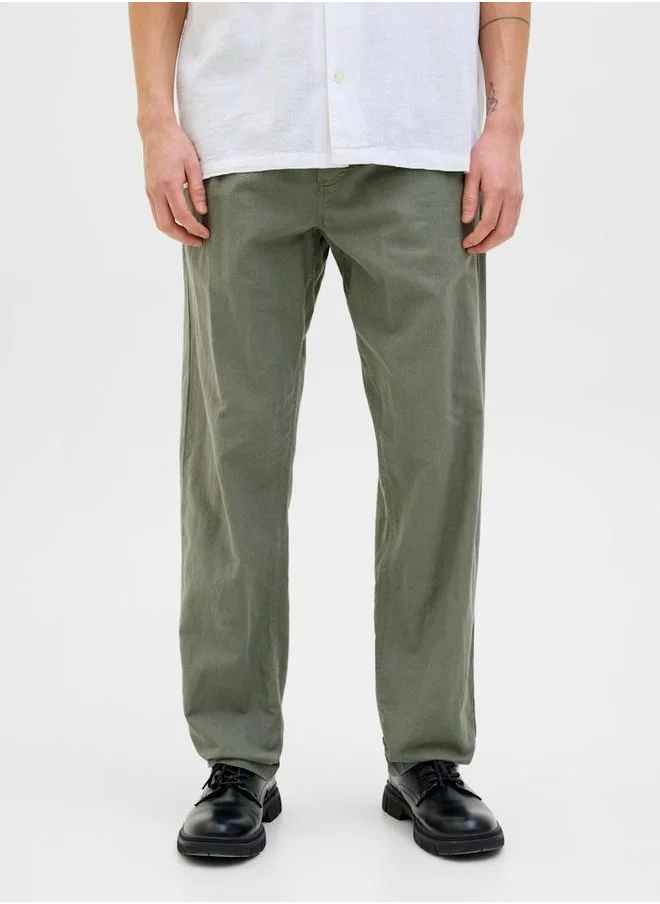 JACK & JONES Jack & Jones Mid Rise Regular Fit Linen Blend Pants