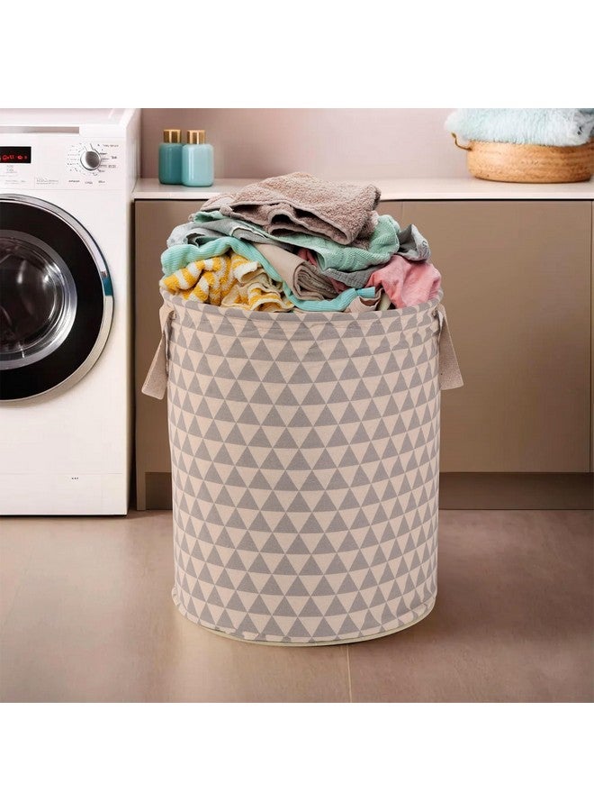Kuber Industries Laundry Basket (60 LTR) Cotton Round Laundry Hamper (Triangle-Print) Clothes Storage Bag | Basket for Clothes | Foldable Laundry Bag | Toy Storage Basket | Grey - Image 1