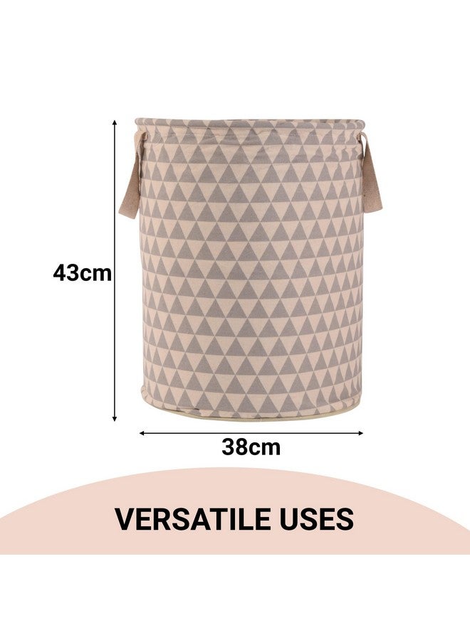 Kuber Industries Laundry Basket (60 LTR) Cotton Round Laundry Hamper (Triangle-Print) Clothes Storage Bag | Basket for Clothes | Foldable Laundry Bag | Toy Storage Basket | Grey - Image 3