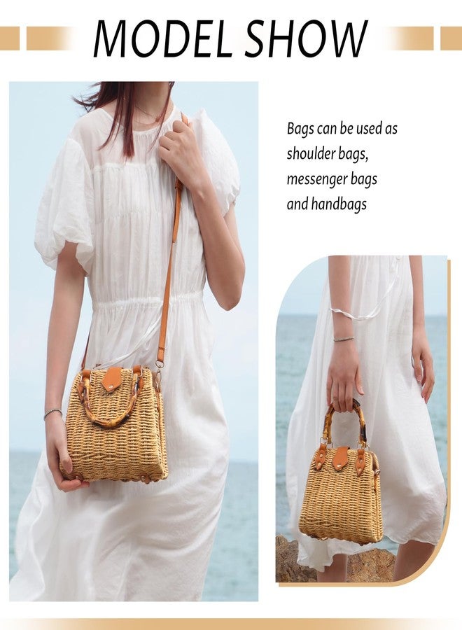 SUKUTU Women Straw Tote Bag Hand-woven Summer Beach Top-handle Handbag vintage Rectangle Cross Body Vacation Bag - Image 2