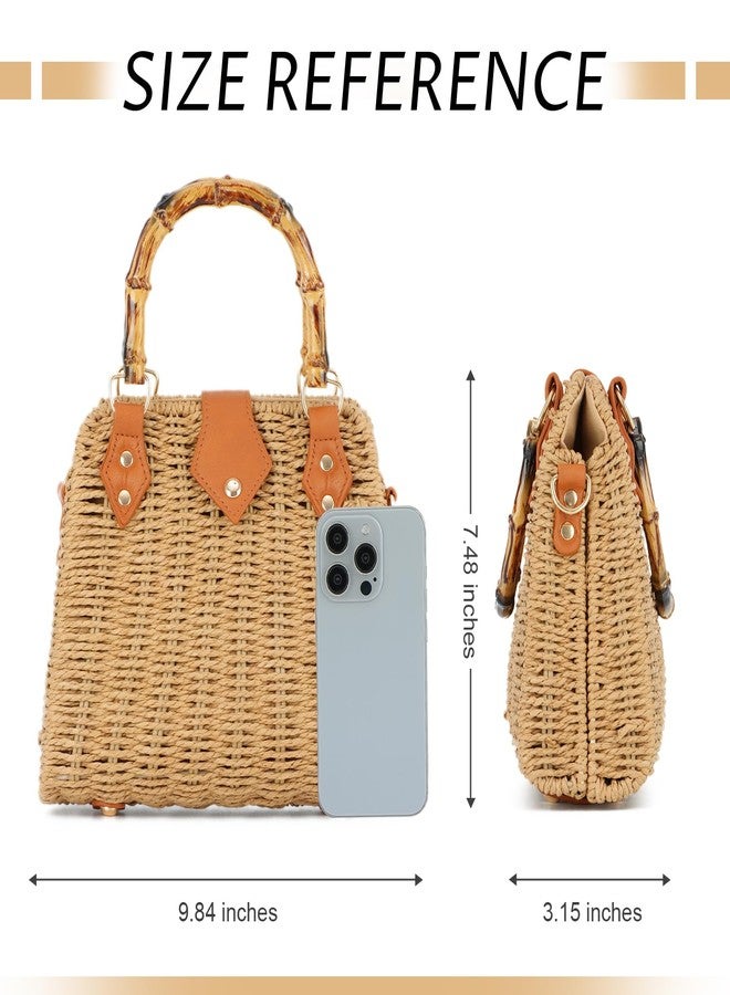 SUKUTU Women Straw Tote Bag Hand-woven Summer Beach Top-handle Handbag vintage Rectangle Cross Body Vacation Bag - Image 4