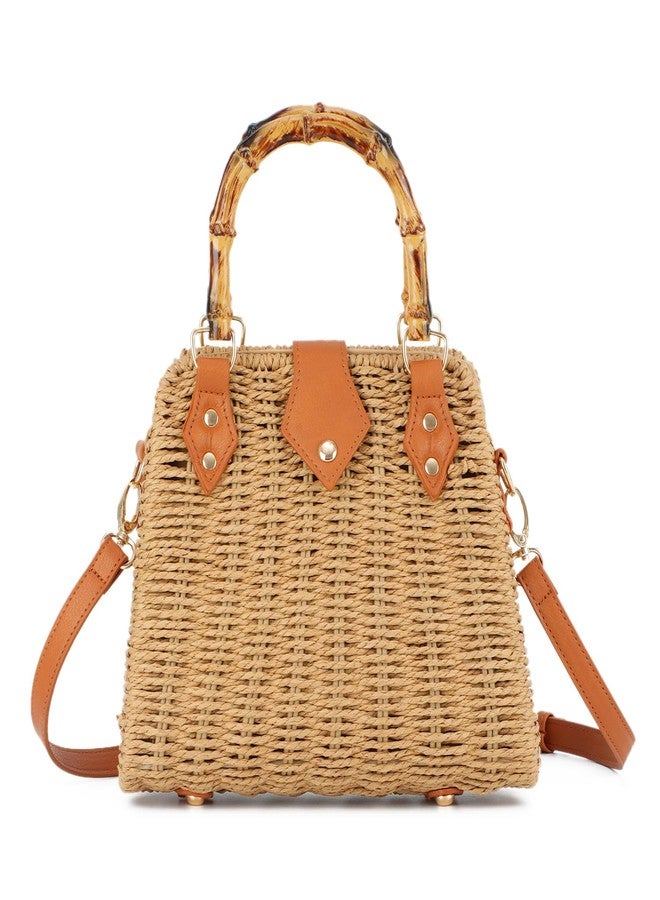 SUKUTU Women Straw Tote Bag Hand-woven Summer Beach Top-handle Handbag vintage Rectangle Cross Body Vacation Bag - Image 1