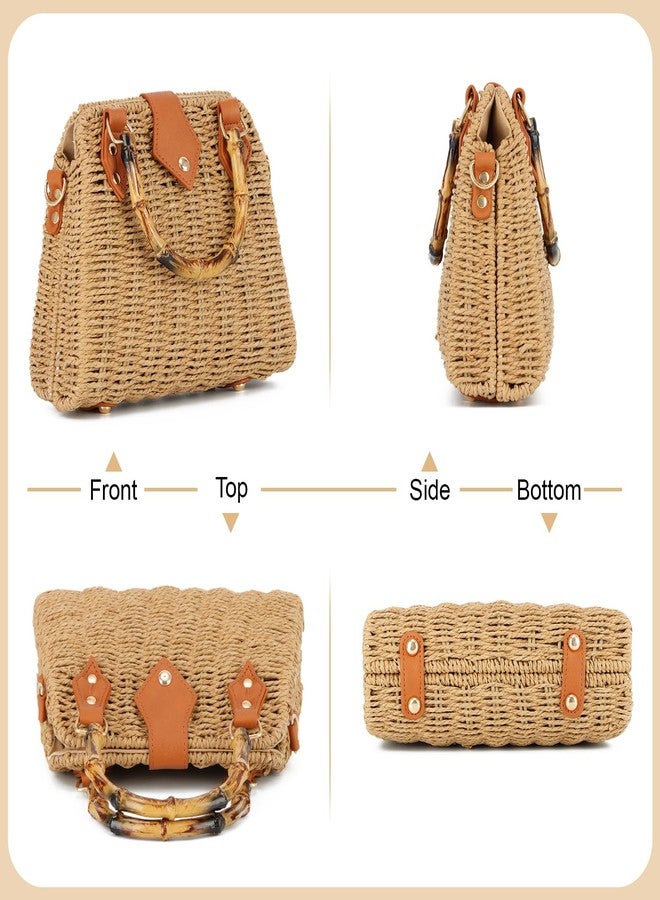 SUKUTU Women Straw Tote Bag Hand-woven Summer Beach Top-handle Handbag vintage Rectangle Cross Body Vacation Bag - Image 3