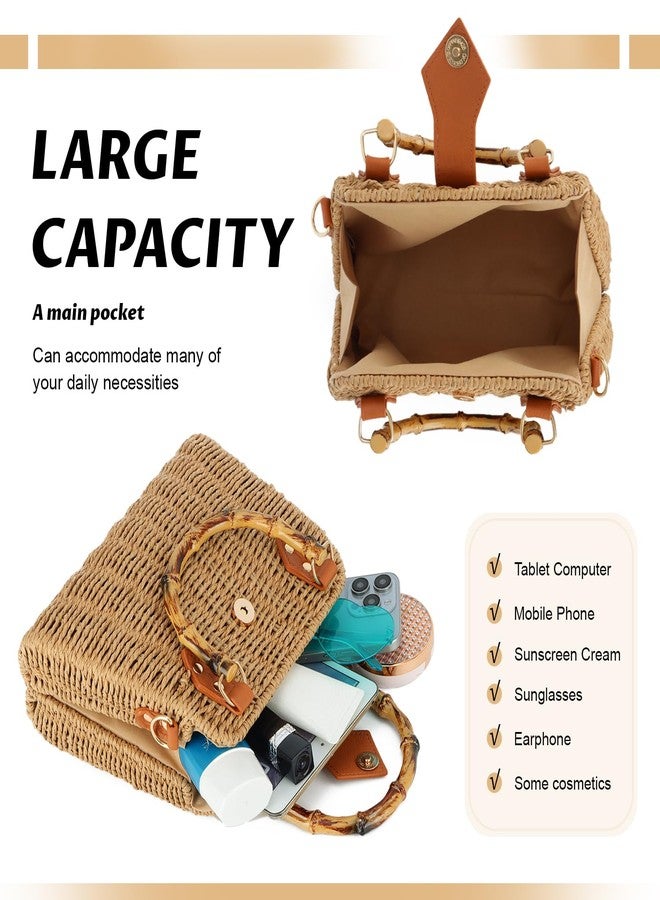 SUKUTU Women Straw Tote Bag Hand-woven Summer Beach Top-handle Handbag vintage Rectangle Cross Body Vacation Bag - Image 5