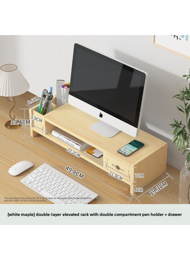 Generic - Monitor Stand Computer Elevated Rack Desktop Pad High Base Shelf Storage Keyboard Office Desktop Storage Rack-Color:White Maple Color [upgrade + Double Pen Holder + Drawer]★24 Style-picture Award 2 - Image 1