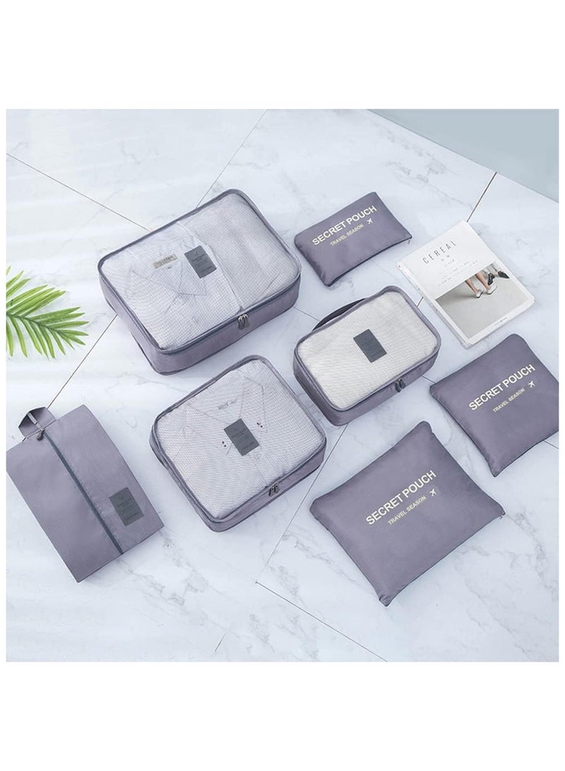 FxColor 7-Piece Foldable Travel Bag Organizer Foldable Storage Bag Set with Laundry Bag and Shoe Bag, Grey, Polyester, by FXColor - Image 1