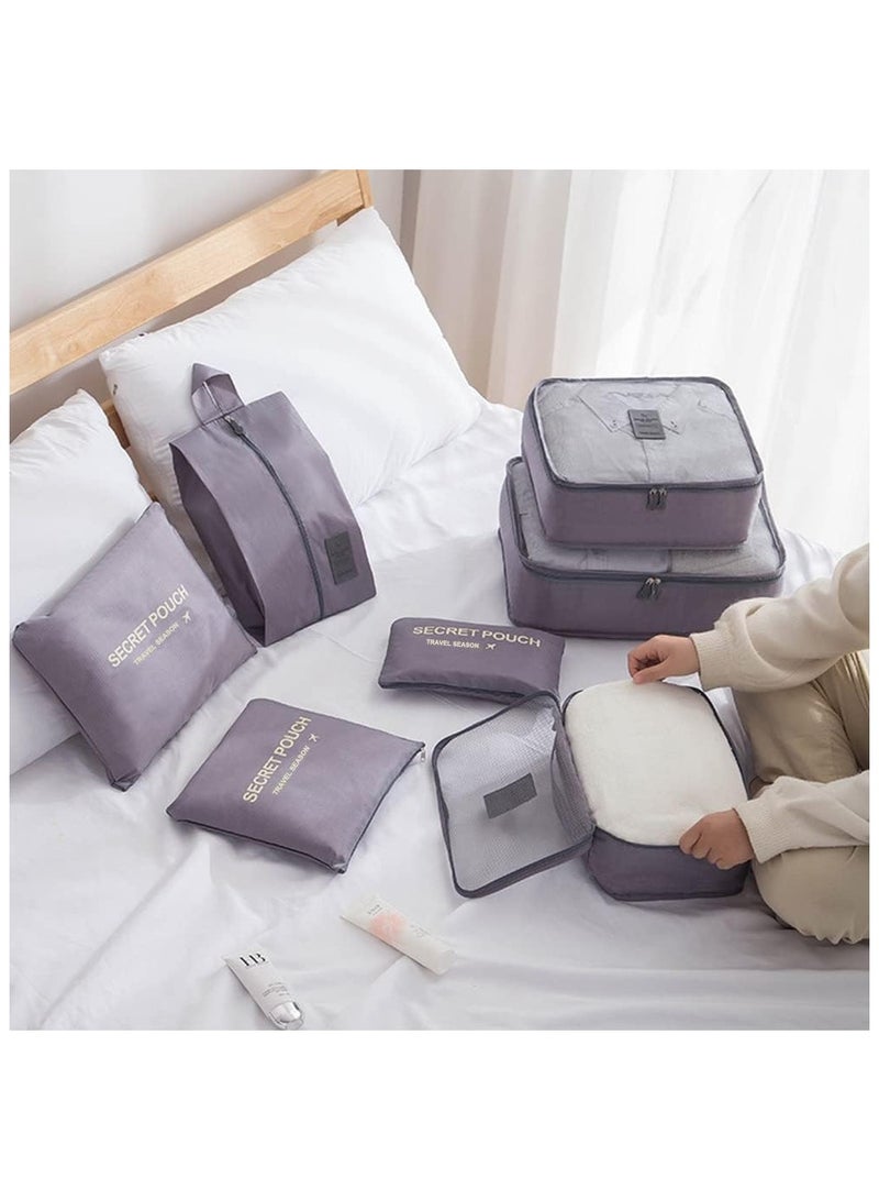 FxColor 7-Piece Foldable Travel Bag Organizer Foldable Storage Bag Set with Laundry Bag and Shoe Bag, Grey, Polyester, by FXColor - Image 3