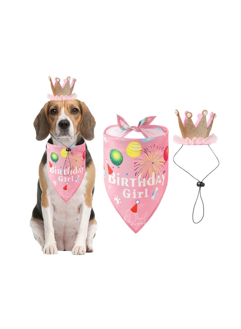 نيبمينينت Dog Birthday Bandana, Scarf and Reusable Girl Party Hat with Number, Small Medium Cat Pet Supplies Pink - Image 1
