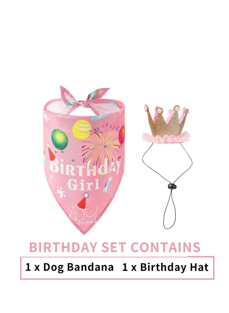 نيبمينينت Dog Birthday Bandana, Scarf and Reusable Girl Party Hat with Number, Small Medium Cat Pet Supplies Pink - Image 4