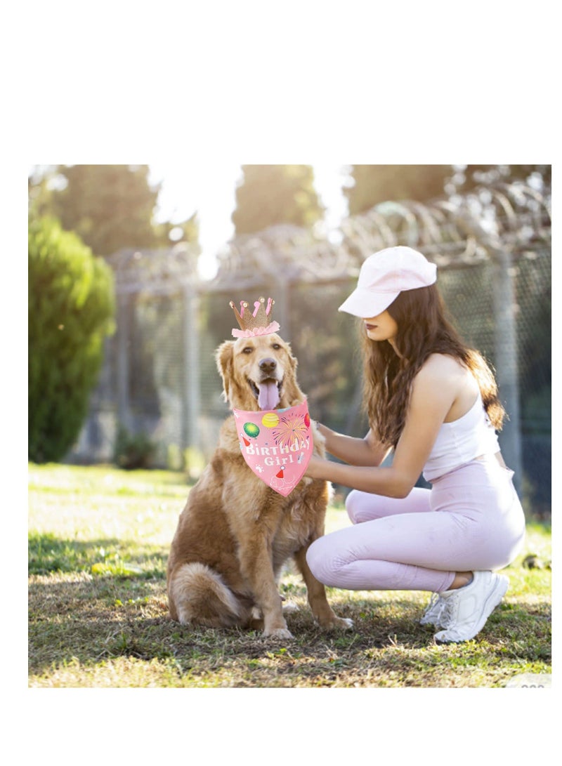 نيبمينينت Dog Birthday Bandana, Scarf and Reusable Girl Party Hat with Number, Small Medium Cat Pet Supplies Pink - Image 3
