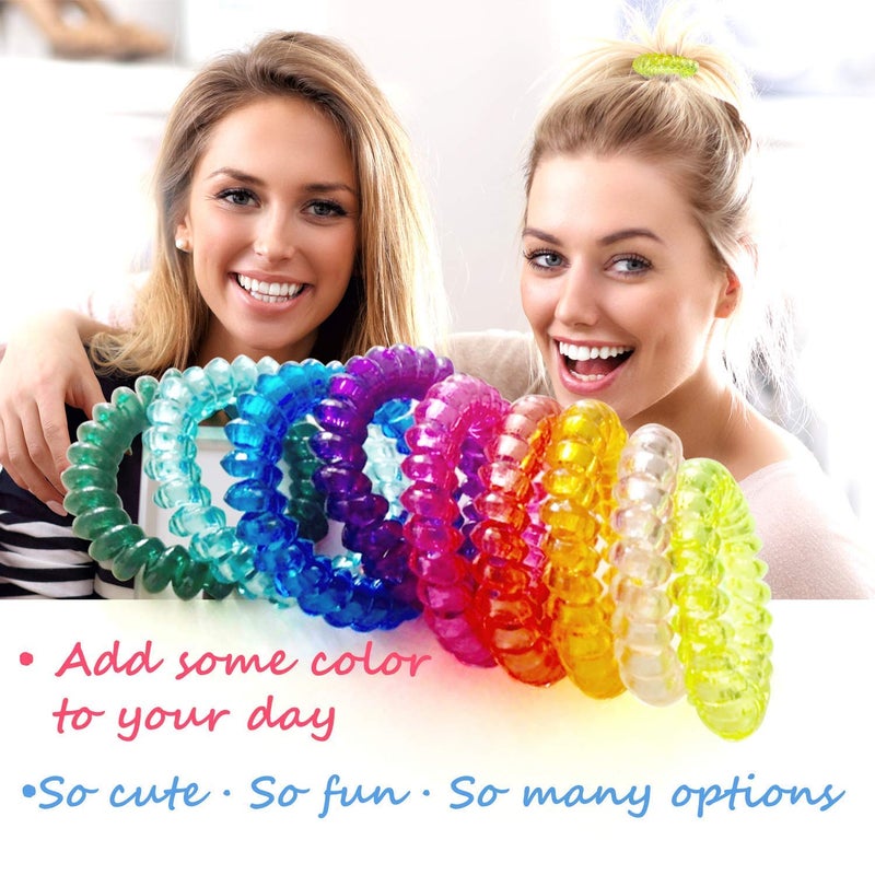 79STYLE 50pcs Spiral Coil Hair Ties No Crease Phone Cord Hair Ties Ponytail Holder Clear Hair Coil Scrunchies Colorful Hair Tie Spiral Coils in Bulk For Women Girls Thick Thin Hair Crystal10 Colors Large Size - Image 2