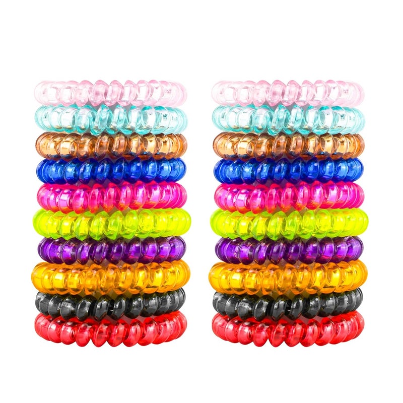 79STYLE 50pcs Spiral Coil Hair Ties No Crease Phone Cord Hair Ties Ponytail Holder Clear Hair Coil Scrunchies Colorful Hair Tie Spiral Coils in Bulk For Women Girls Thick Thin Hair Crystal10 Colors Large Size - Image 1